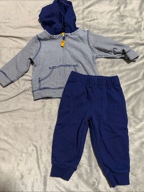Carter's Navy and White Striped Hooded Zip Jacket with Yellow Trim and Pants